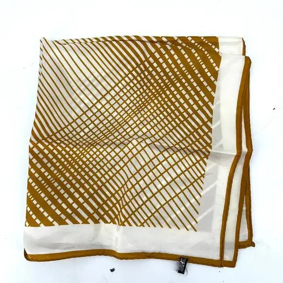 Vintage Gold Cream‎ Satin Square Scarf Geometric Stripes 26 x 26 - Picture 3 of 4